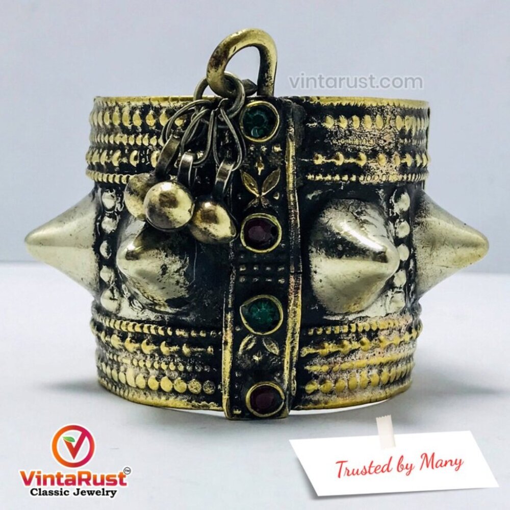 single Gypsy Kuchi Cuff Bracelet, Handcrafted Tribal Bracelet With Patterns,